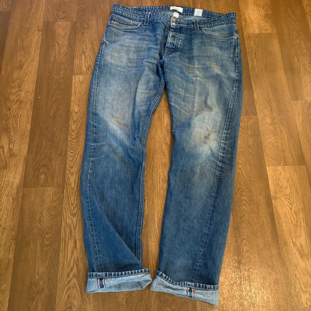 Suit Supply Red Line Selvedge Dark Candiani Denim Made in Italy Distressed Jeans